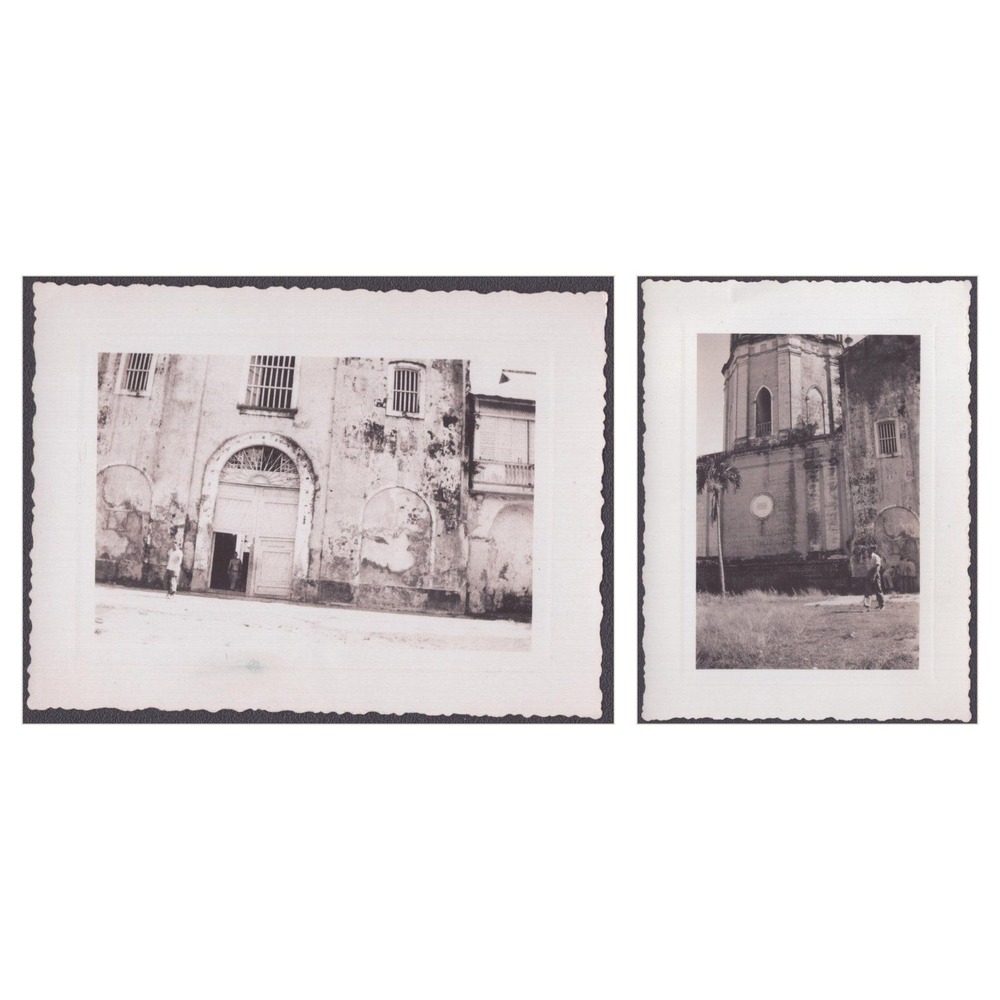 Vintage 1945 Real Photo Snapshots Colonial Church Ruins Tropical WWII Set of 2